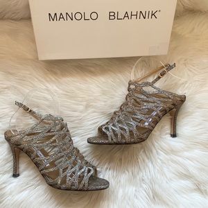 MANOLO BLAHNIK Coddila Metallic Caged Sandals